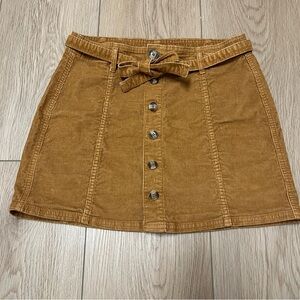 American Eagle Outfitters Corduroy Button-Front A-line Mini Skirt Mustard Brown